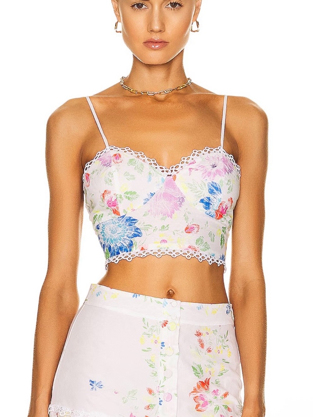 NWT Charo Ruiz Multicolor Floral Lace-Trim Crop Top Danio. Size Small
